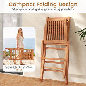 Teak Wood Folding Patio Chairs Set of 2 with Slatted Seat & Portable Design for Deck view 7