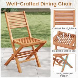 Teak Wood Folding Patio Chairs Set of 2 with Slatted Seat & Portable Design for Deck view 9