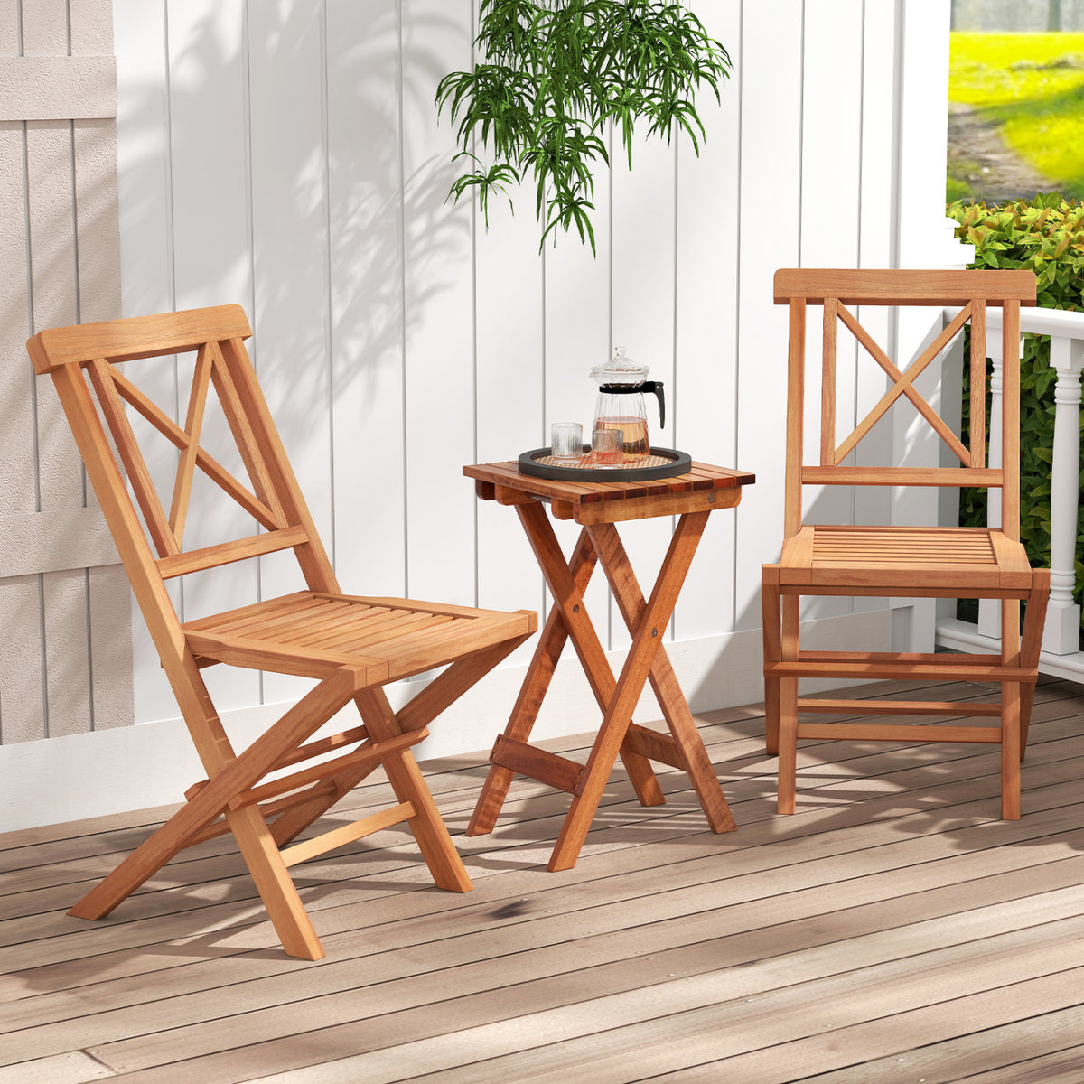 Teak Wood Folding Patio Chairs Set of 2 with Sturdy Frame & Comfort Back for Garden view 2