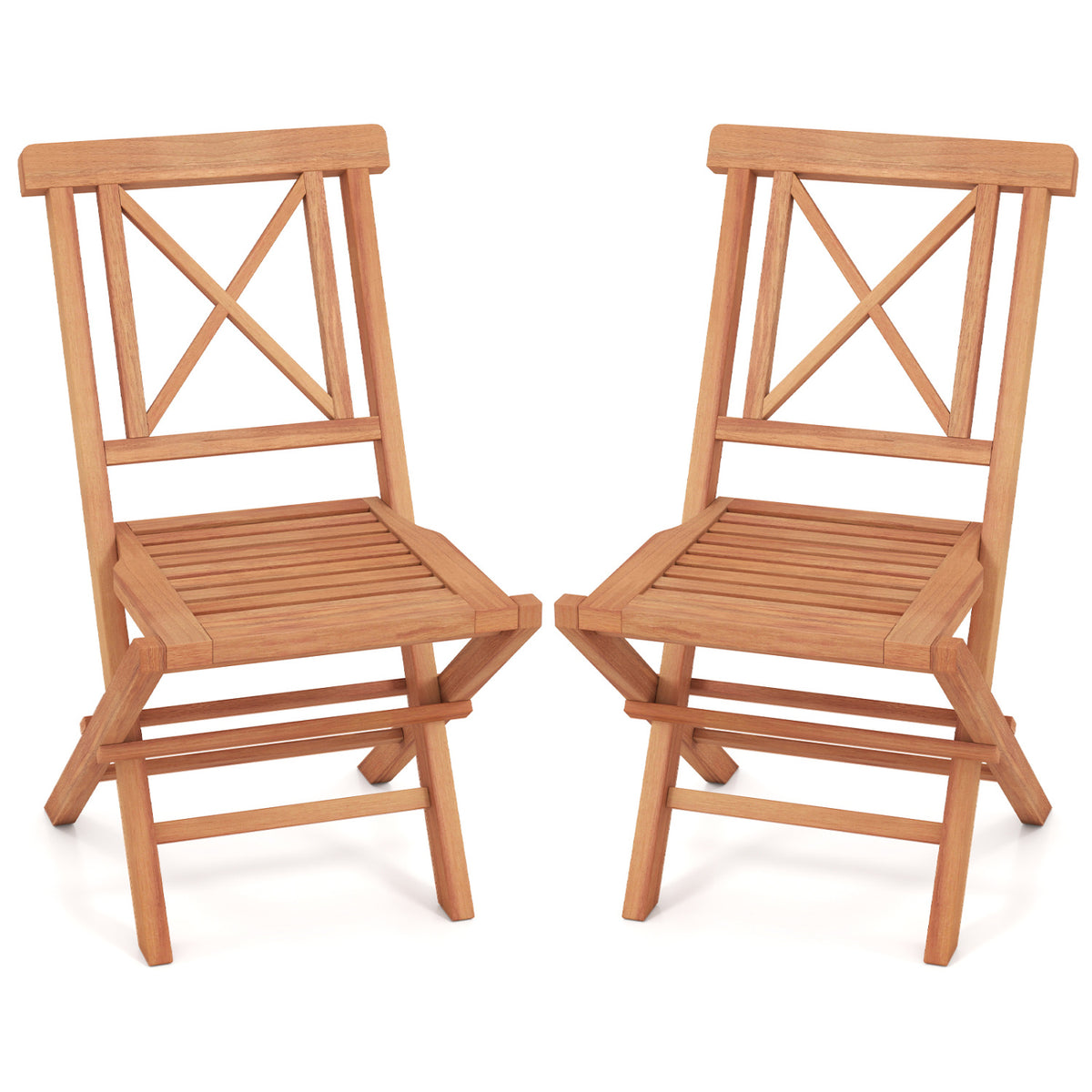 Teak Wood Folding Patio Chairs Set of 2 with Sturdy Frame & Comfort Back for Garden view 4