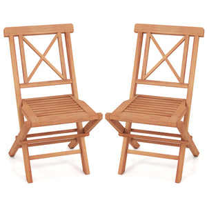 Teak Wood Folding Patio Chairs Set of 2 with Sturdy Frame & Comfort Back for Garden view 4