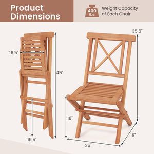 Teak Wood Folding Patio Chairs Set of 2 with Sturdy Frame & Comfort Back for Garden view 5