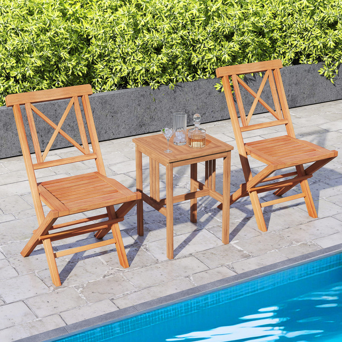 Teak Wood Folding Patio Chairs Set of 2 with Sturdy Frame & Comfort Back for Garden view 6
