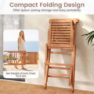 Teak Wood Folding Patio Chairs Set of 2 with Sturdy Frame & Comfort Back for Garden view 9