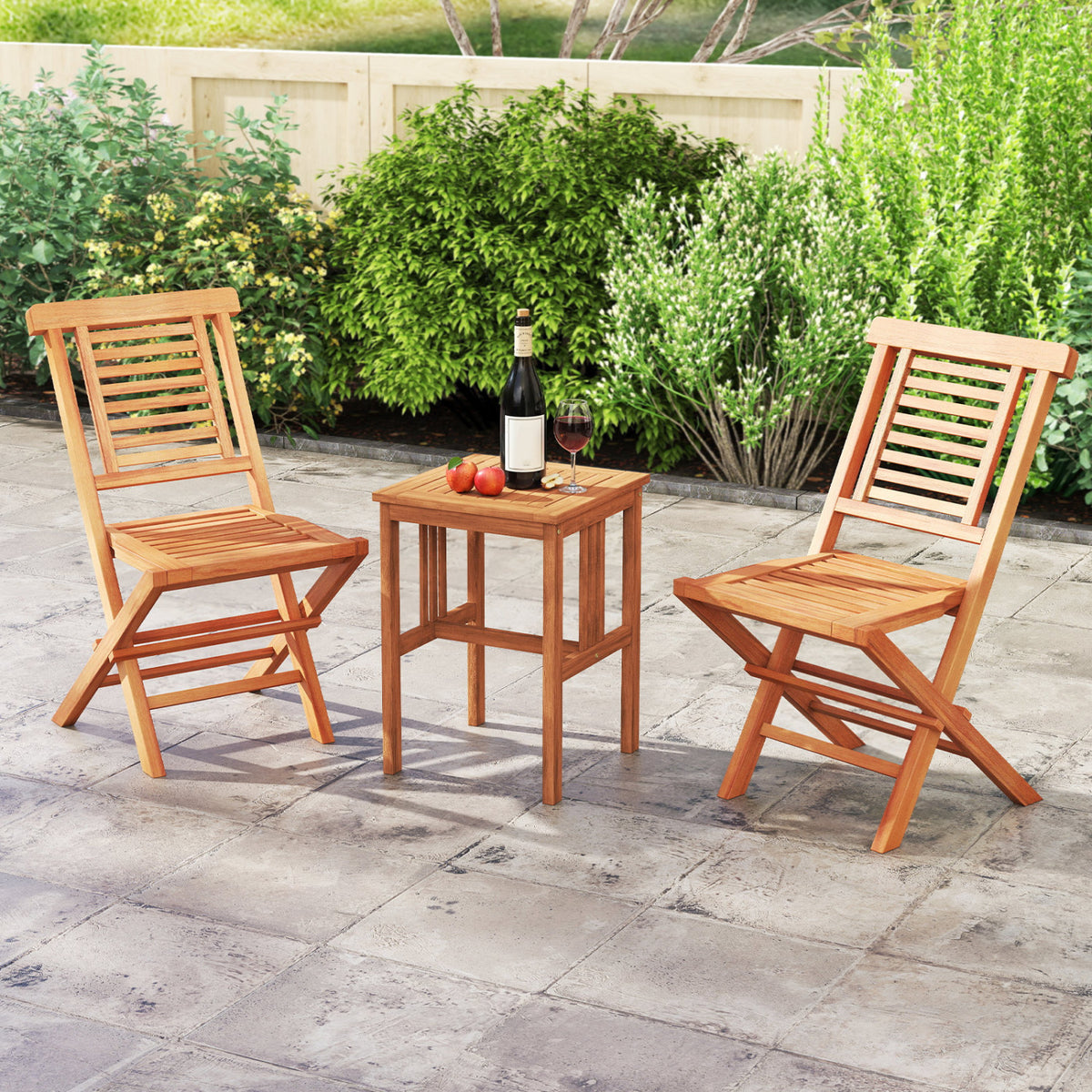 Teak Wood Folding Patio Chairs Set of 2 with X-Support & High Backrest for Backyard view 3