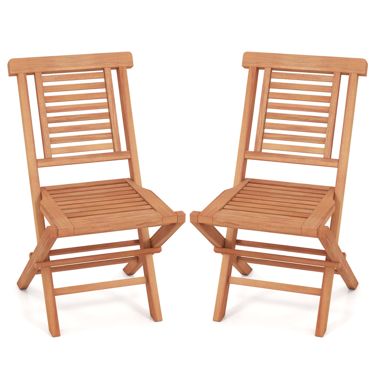 Teak Wood Folding Patio Chairs Set of 2 with X-Support & High Backrest for Backyard view 4