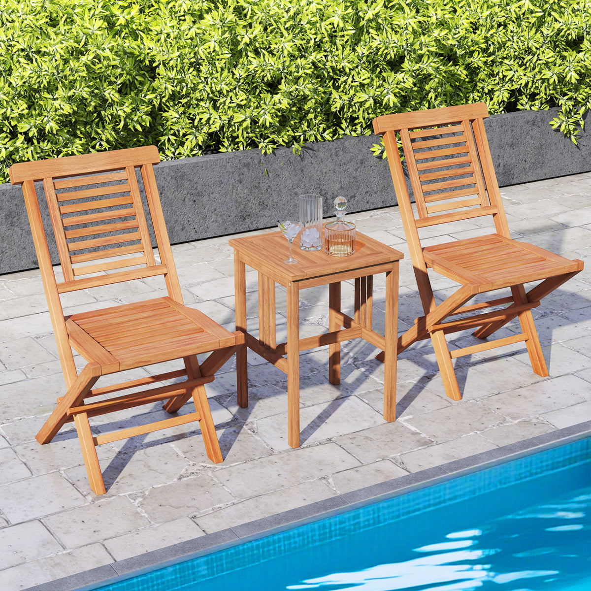 Teak Wood Folding Patio Chairs Set of 2 with X-Support & High Backrest for Backyard view 6