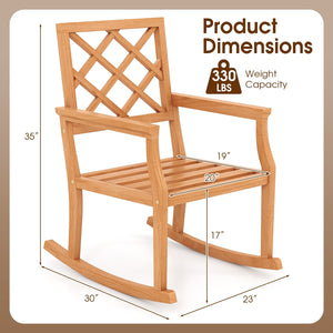 Teak Wood Rocking Chair Oversized Porch Rocker with Backrest and Slatted Seat view 4