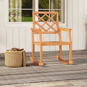 Teak Wood Rocking Chair Oversized Porch Rocker with Backrest and Slatted Seat view 5