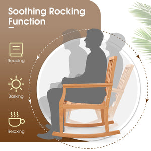 Teak Wood Rocking Chair Oversized Porch Rocker with Backrest and Slatted Seat view 7