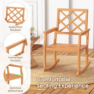Teak Wood Rocking Chair Oversized Porch Rocker with Backrest and Slatted Seat view 8
