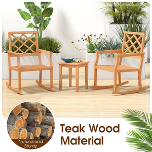 Teak Wood Rocking Chair Oversized Porch Rocker with Backrest and Slatted Seat view 9