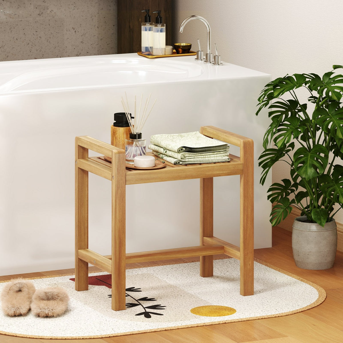 Teak Wood Shower Bench for Inside Shower Shaving Legs view 2
