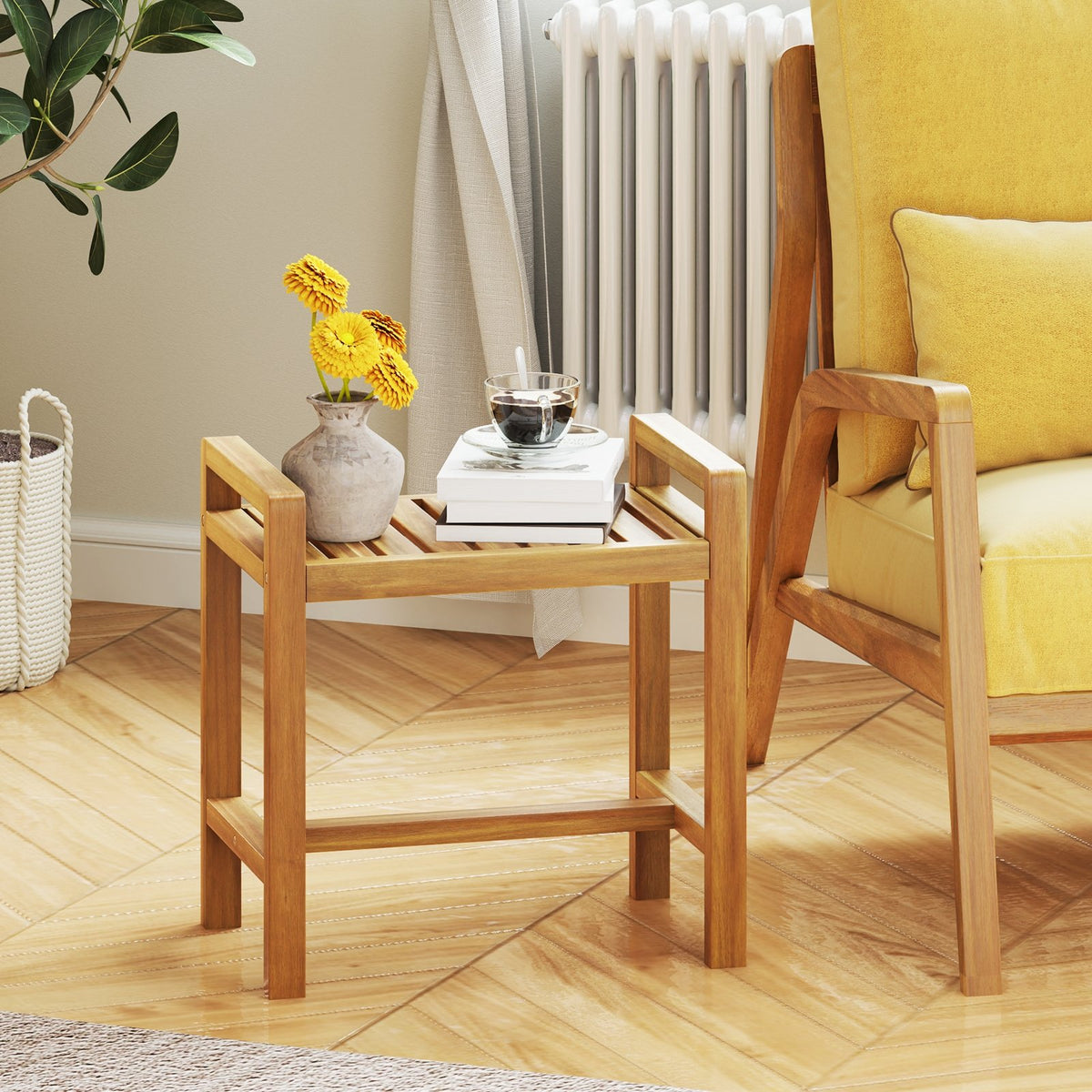 Teak Wood Shower Bench for Inside Shower Shaving Legs view 6