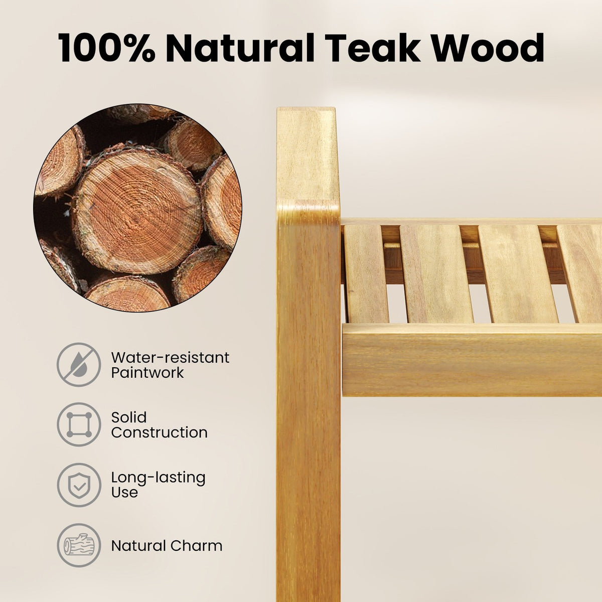 Teak Wood Shower Bench for Inside Shower Shaving Legs view 7