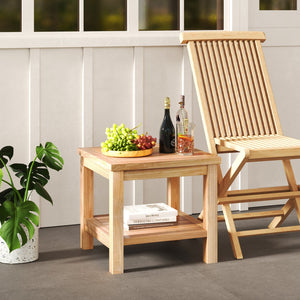 Teak Wood Square Side Table with Open Shelf for Small Space view 3