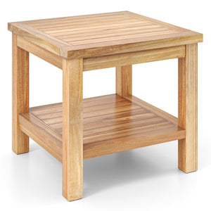 Teak Wood Square Side Table with Open Shelf for Small Space view 4
