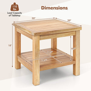Teak Wood Square Side Table with Open Shelf for Small Space view 5