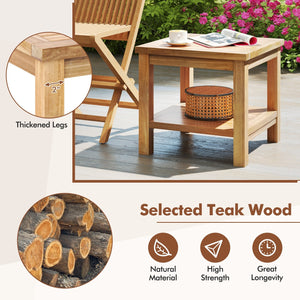 Teak Wood Square Side Table with Open Shelf for Small Space view 7