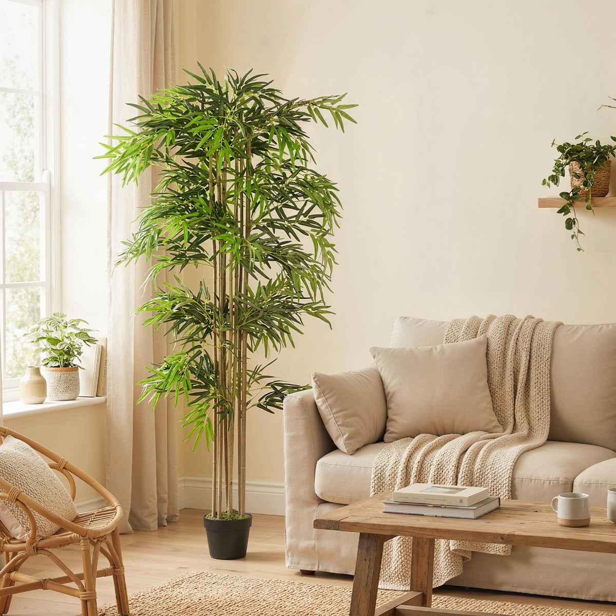 6FT Artificial Bamboo Tree, Fake Plant with 1530 Leaves, Greenery Plant in Nursery Pot for Indoor, Green