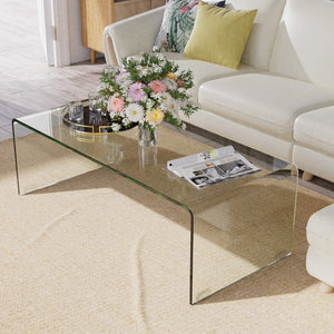 40 x 19.5 x 13.5 Inch Glass Coffee Table with Rounded Edges for Living Room view 2
