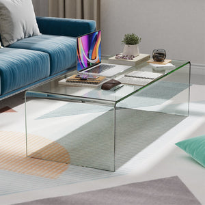 40 x 19.5 x 13.5 Inch Glass Coffee Table with Rounded Edges for Living Room view 3