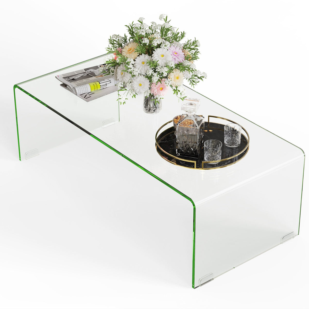 40 x 19.5 x 13.5 Inch Glass Coffee Table with Rounded Edges for Living Room view 4