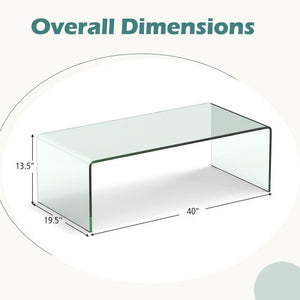 40 x 19.5 x 13.5 Inch Glass Coffee Table with Rounded Edges for Living Room view 5