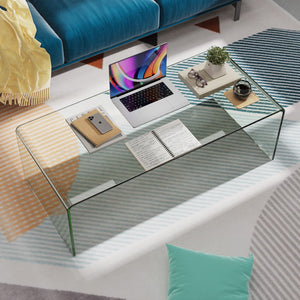 40 x 19.5 x 13.5 Inch Glass Coffee Table with Rounded Edges for Living Room view 6
