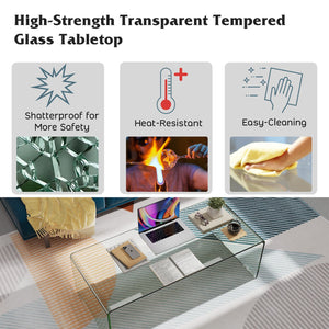 40 x 19.5 x 13.5 Inch Glass Coffee Table with Rounded Edges for Living Room view 7