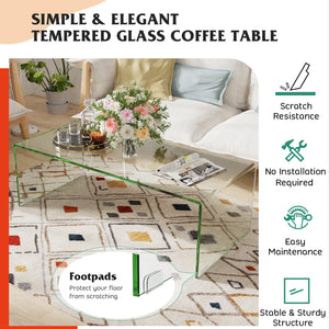 40 x 19.5 x 13.5 Inch Glass Coffee Table with Rounded Edges for Living Room view 8