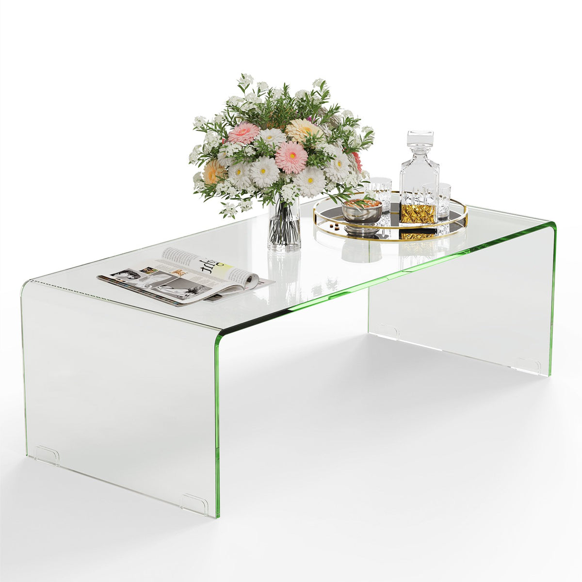 40 x 19.5 x 13.5 Inch Glass Coffee Table with Rounded Edges for Living Room view 9
