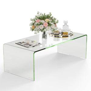 40 x 19.5 x 13.5 Inch Glass Coffee Table with Rounded Edges for Living Room view 9