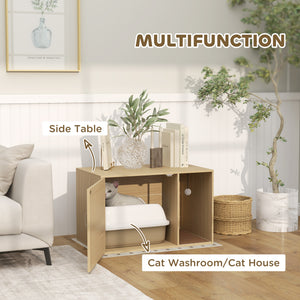 Cat Litter Box Enclosure, Cat Washroom End Side Table with Rattan Door, Scratching Pad, Non-slip Foot Pads – view 3