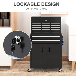 6-Drawer Rolling Tool Chest, 2 in 1 Lockable Storage Cabinet with Hooks, Metal Tool Box for Garage – view 5
