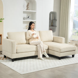 L Shaped Couch, L Shape Sofa with Chaise Lounge and Spring Cushion for Living Room, Bedroom, Beige – view 7