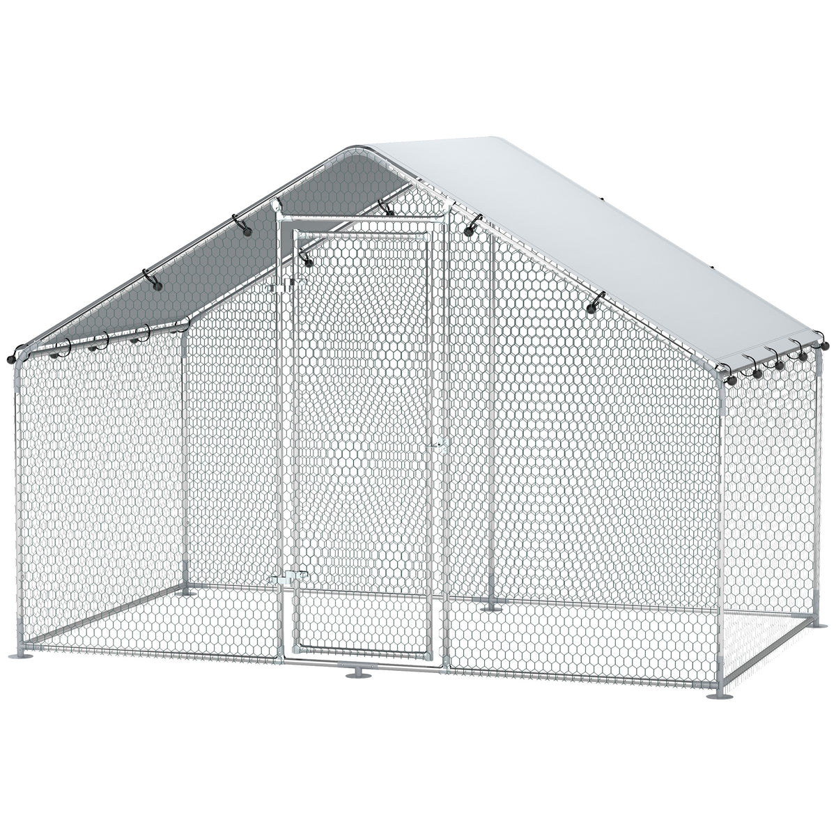 Metal Chicken Coop, 9.8 x 5.6 FT Walk-in Chicken Run with Cover, Lockable Door, Outdoor Poultry Cage for 5-8 Chickens