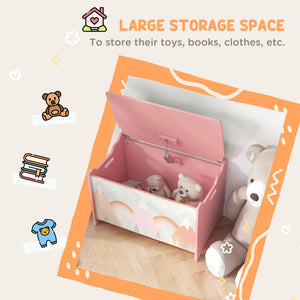 Qaba Toy Box, Kids Storage Chest with Lid, Safety Hinges and Groove Handles, Toy Storage Organizer with Mountain Pattern for Boys, Girls