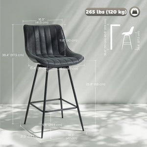 Set of 2 Counter Height Barstools, PU Leather Upholstered Bar Stools with Backrest – view 2
