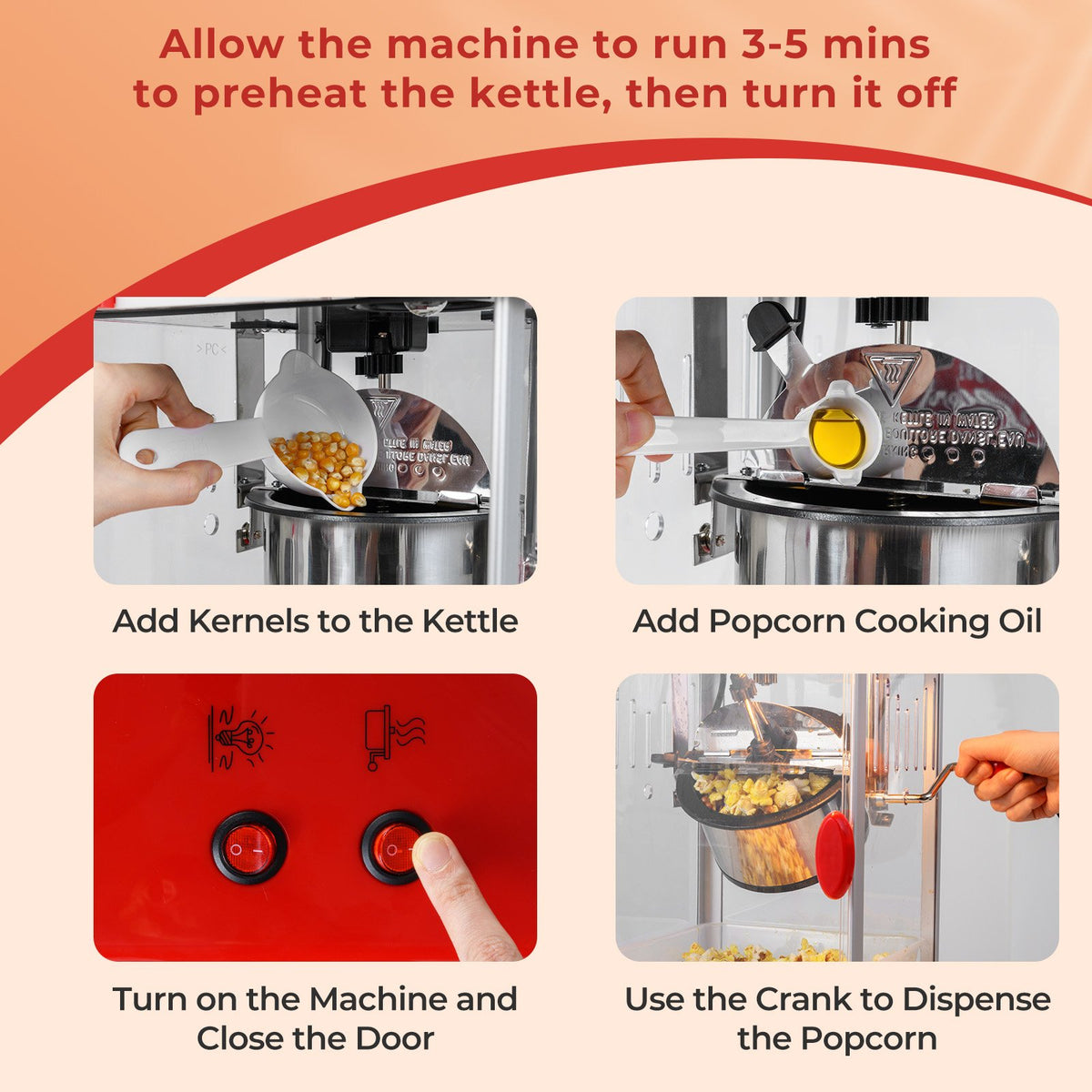 Theater Style Countertop Popcorn Maker with Stainless Steel Kettle-Red view 7