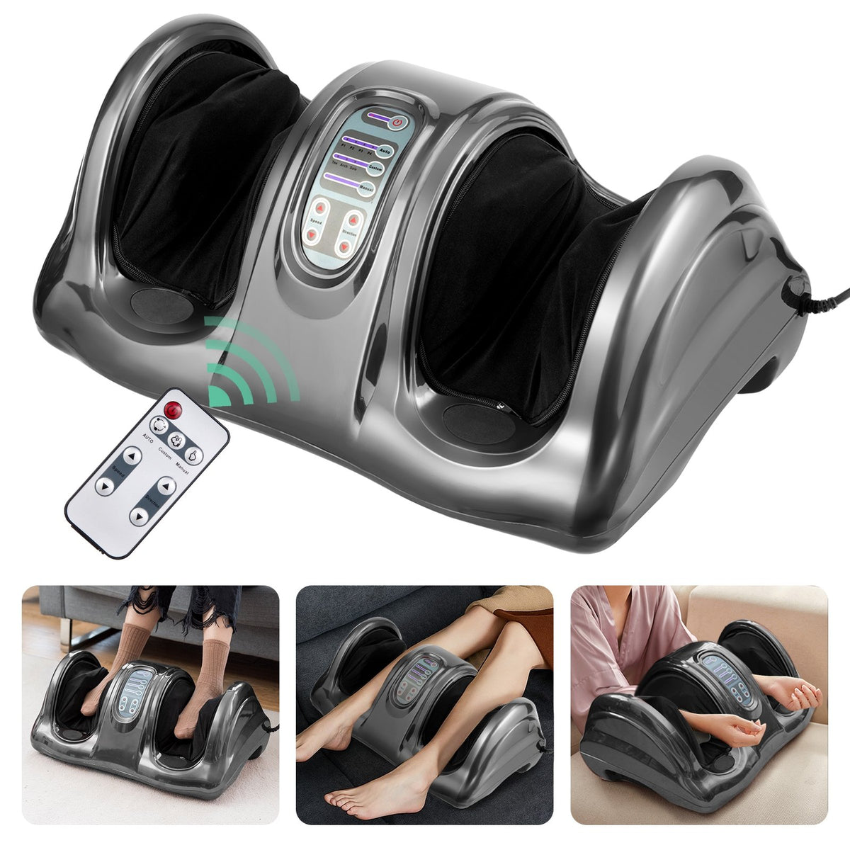 Therapeutic Shiatsu Foot Massager with High Intensity Rollers-Gray view 4