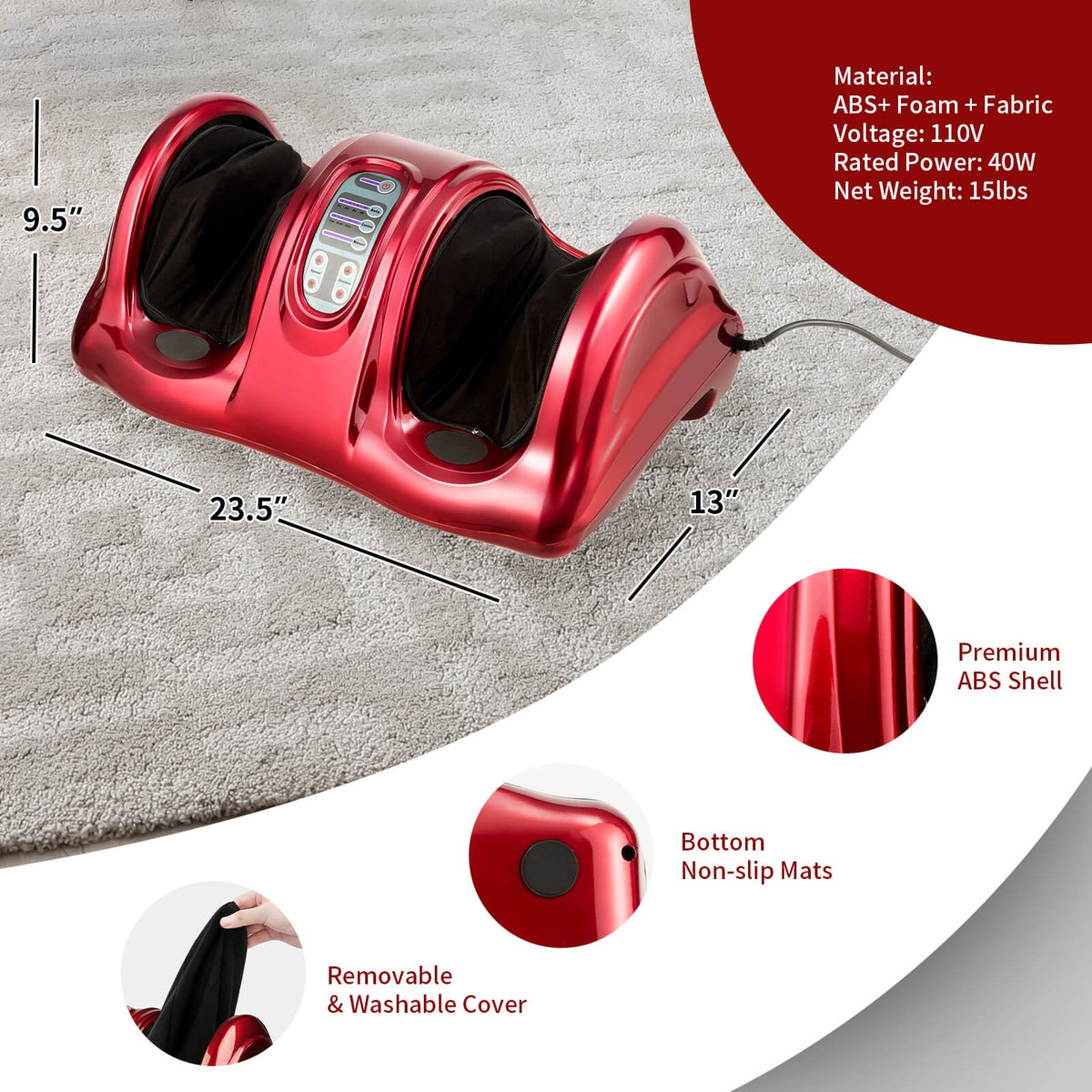 Therapeutic Shiatsu Foot Massager with High Intensity Rollers-Wine view 4