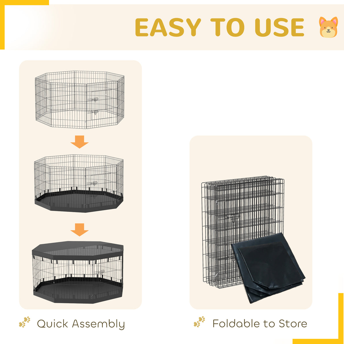 8 Panels Foldable Dog Playpen with Bottom Pad & Top Cover, 30" High