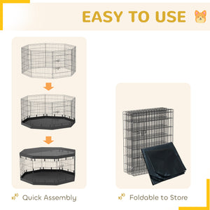 8 Panels Foldable Dog Playpen with Bottom Pad & Top Cover, 30" High
