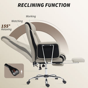 Reclining Office Chair, Overstuffed Executive Desk Chair with High Back, PU Leather, Footrest – view 12
