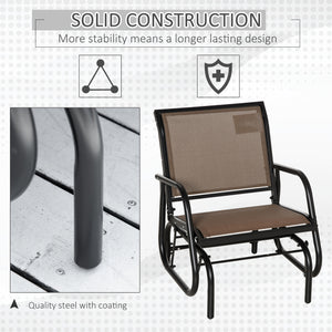 Patio Glider Outdoor Glider Chair with Breathable Mesh Seat & Backrest, Armrests and Metal Frame, Brown