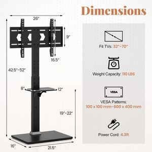 Tilt and Height Adjustable Floor TV Stand with Power Outlet and Adjustable AV Shelf view 4