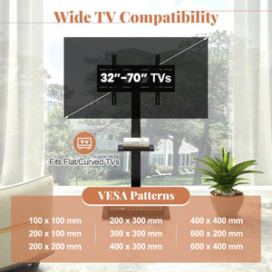Tilt and Height Adjustable Floor TV Stand with Power Outlet and Adjustable AV Shelf view 6