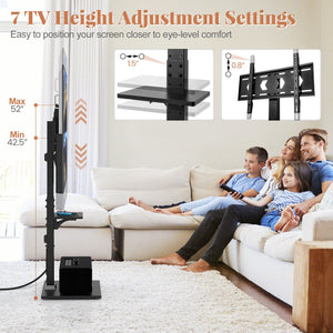 Tilt and Height Adjustable Floor TV Stand with Power Outlet and Adjustable AV Shelf view 7