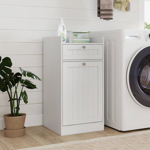 Tilt-Out Laundry Hamper Cabinet with Drawer and Removable Laundry Bag-White view 3